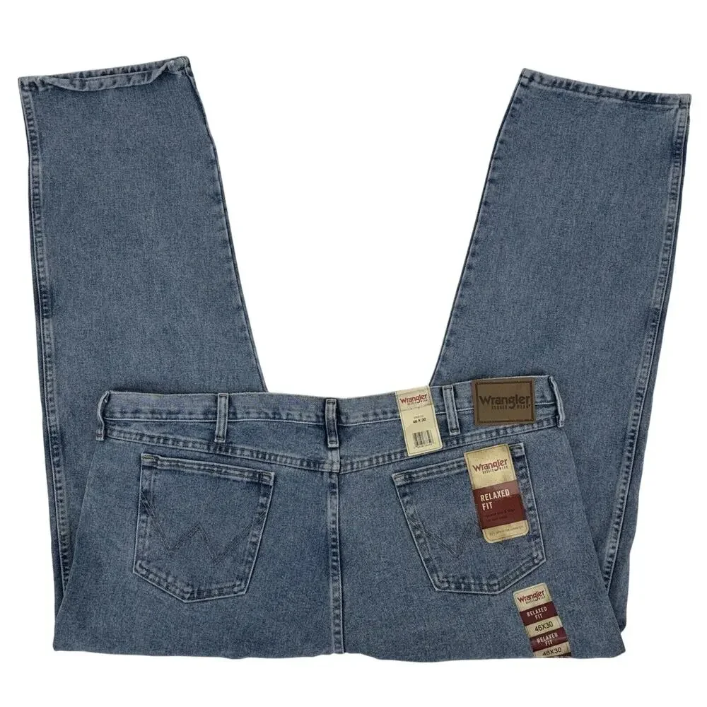 NEW Men's Wrangler Rugged Wear Jeans‎ 46x30 Blue Relaxed Fit Straight Leg NWT